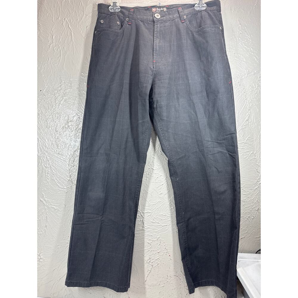 Point Zero Men's‎ Gray Plaid Straight Leg Jeans Flat Front Cotton Size 36x30